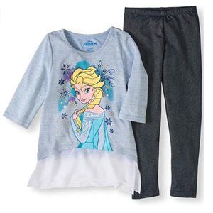 Girls Frozen Elsa Sweater Knit Chiffon Hem Top and Legging Size Large 10/12 NWT